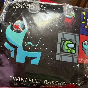 Source Unknown Among Us Black Throw Blanket with Teal, Red, Green Accents